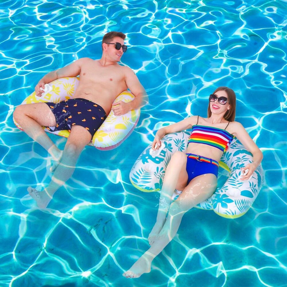 Pool Floats, PJF 2Pack Inflatable River Tube Float Cup Holders, Handles